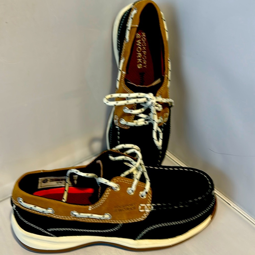 Rockport Works Sailing Club Steel Toe Shoes RK670 Blue/Tan Women's 8.5W